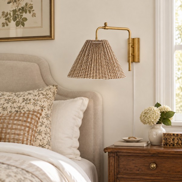 Blaine Vintage Gingham Pleated Fabric Wall Lamp