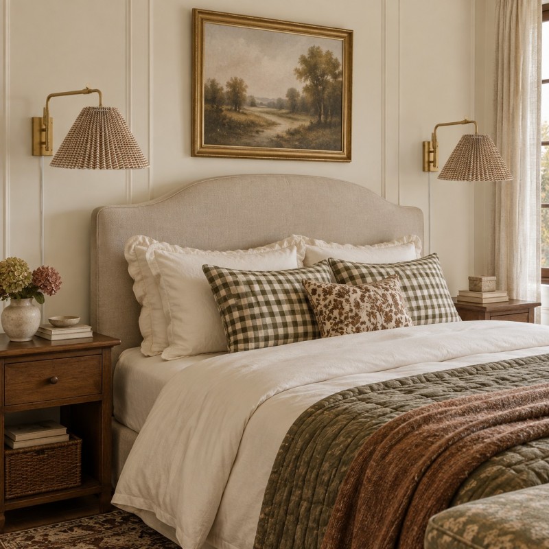 Blaine Vintage Gingham Pleated Fabric Wall Lamp