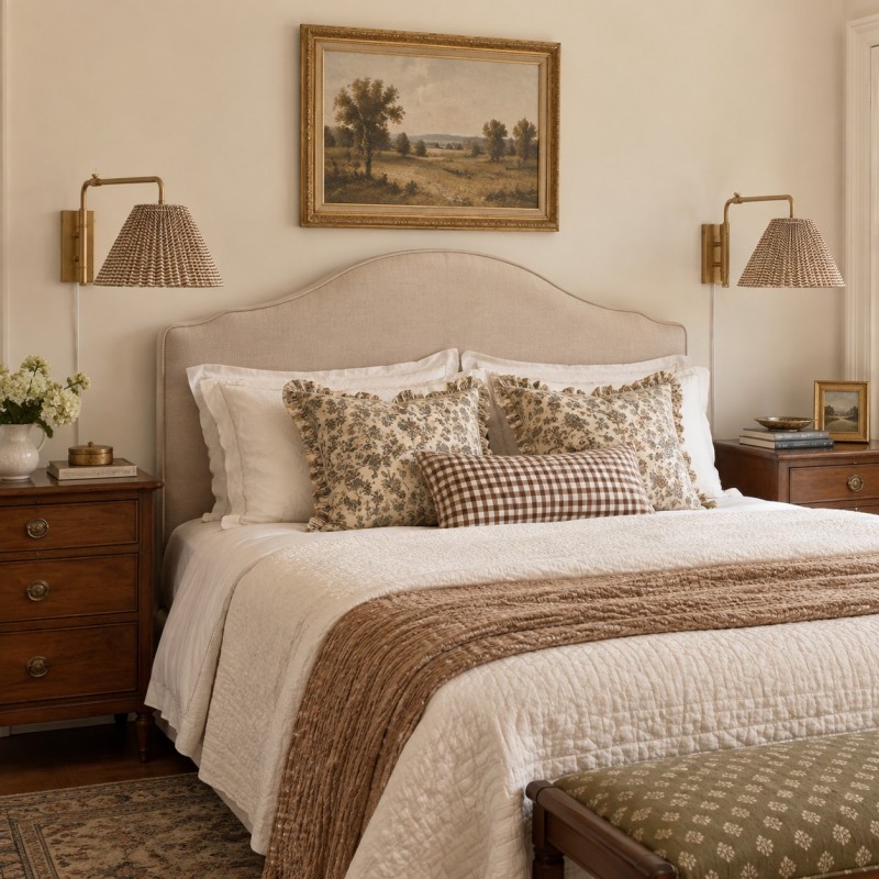 Blaine Vintage Gingham Pleated Fabric Wall Lamp