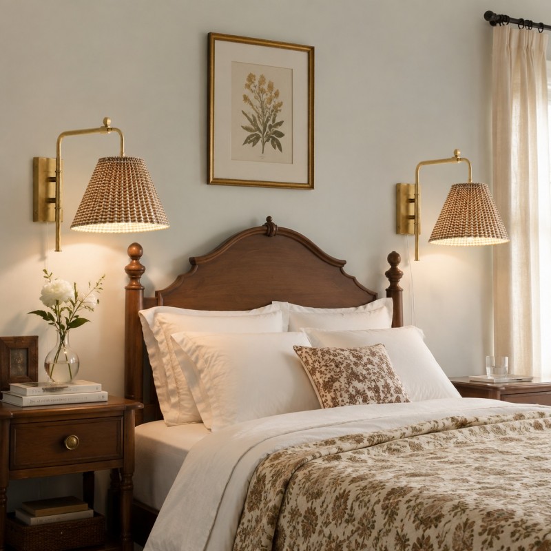 Blaine Vintage Gingham Pleated Fabric Wall Lamp