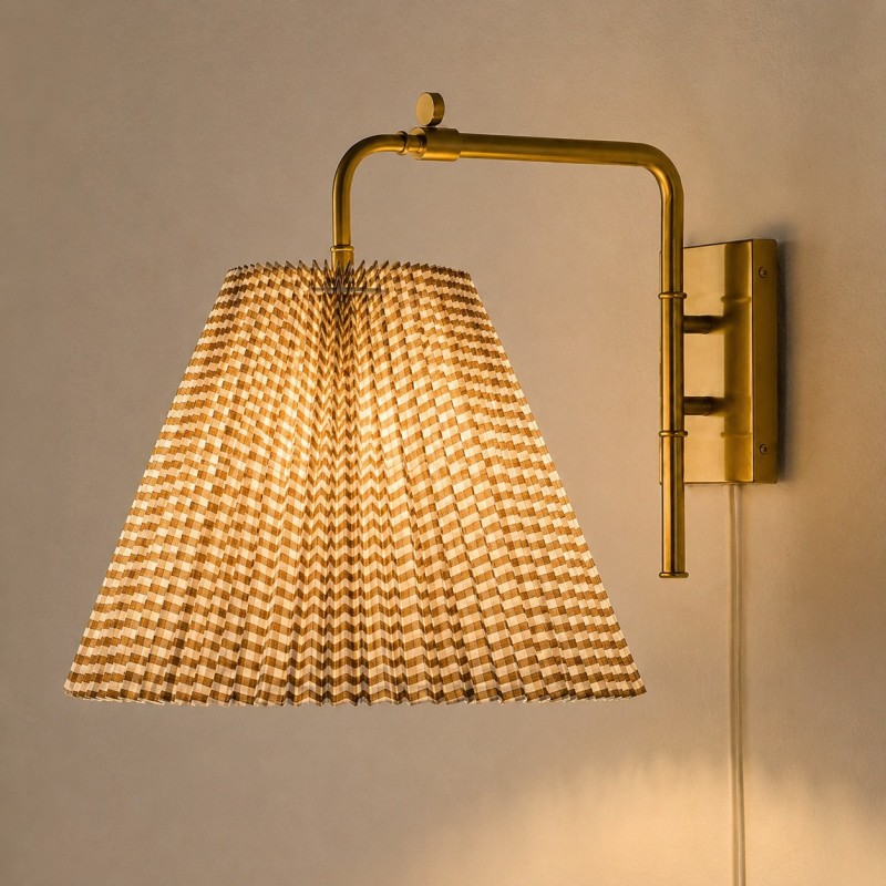 Blaine Vintage Gingham Pleated Fabric Wall Lamp