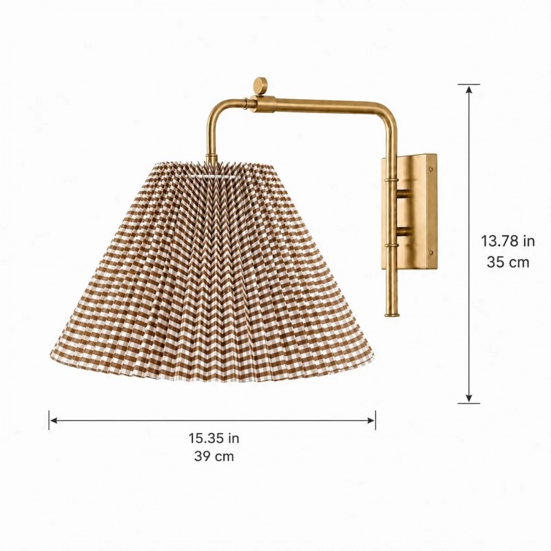 Blaine Vintage Gingham Pleated Fabric Wall Lamp