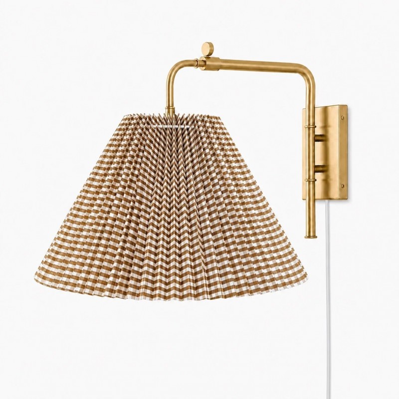 Blaine Vintage Gingham Pleated Fabric Wall Lamp