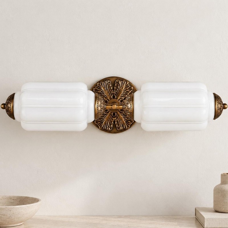 Cyrilith Vintage Art Deco Milk Glass Eloise Vanity Light