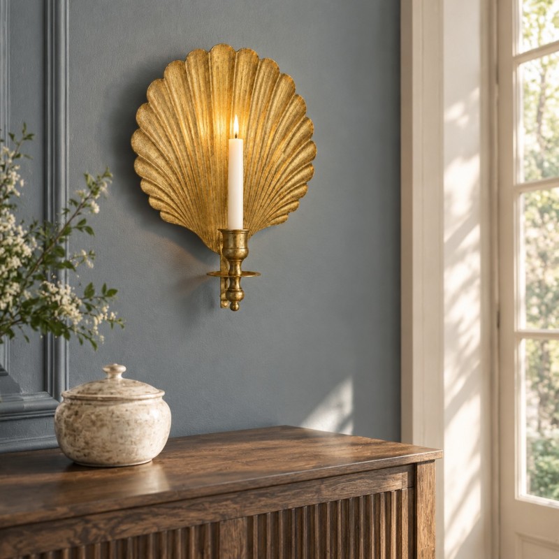 Irvin Antique Brass Shell Candlestick Wall Sconce