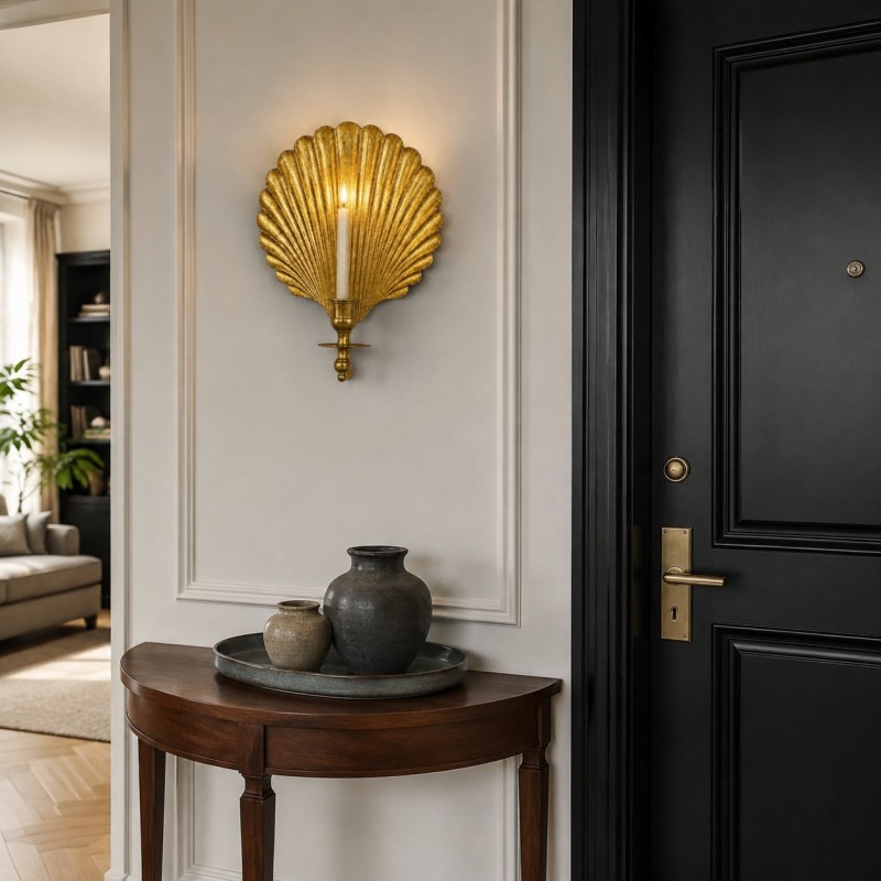 Irvin Antique Brass Shell Candlestick Wall Sconce