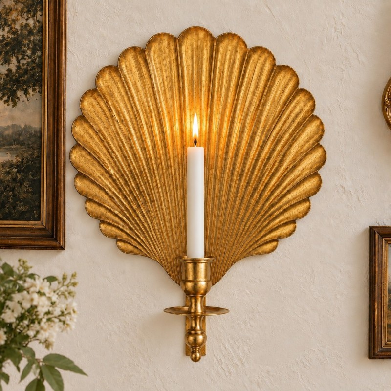 Irvin Antique Brass Shell Candlestick Wall Sconce