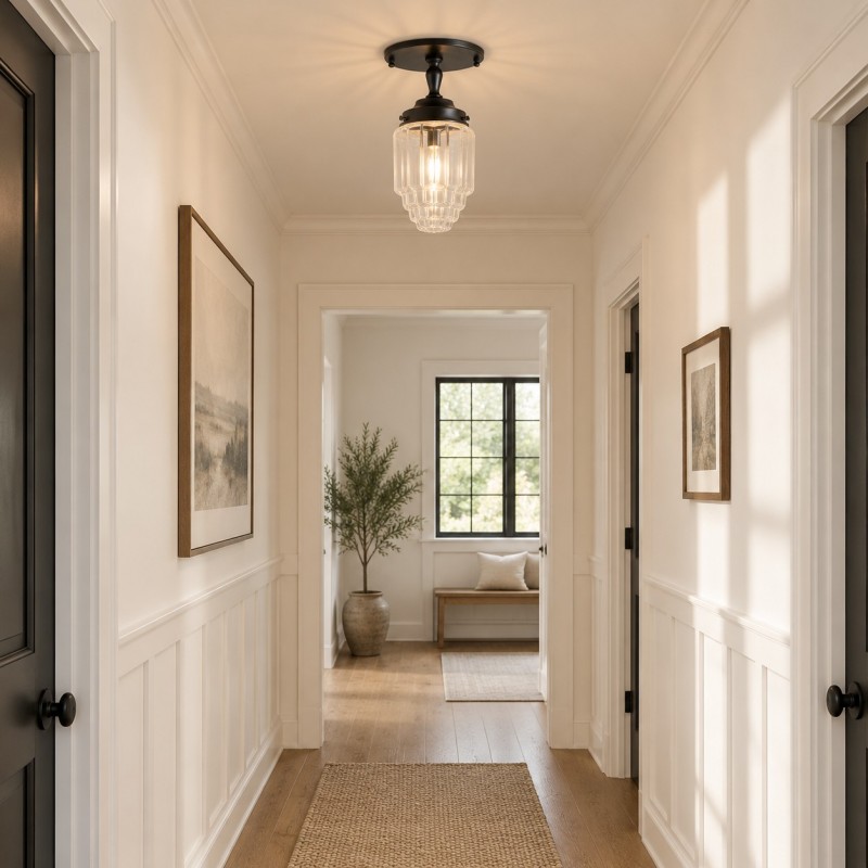 Lawson Classic Ribbed Glass Semi Flush Mount Ceiling Light