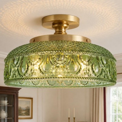 Santos Vintage Hand Carved Floral Clear Glass Semi Flush Mount Ceiling Light