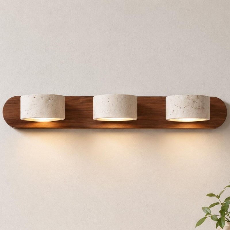 Benjamin Rustic Adjustable Travertine Wood Led Vanity Sconce