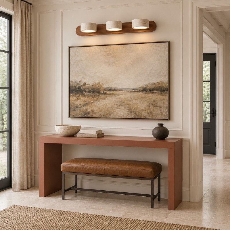Benjamin Rustic Adjustable Travertine Wood Led Vanity Sconce