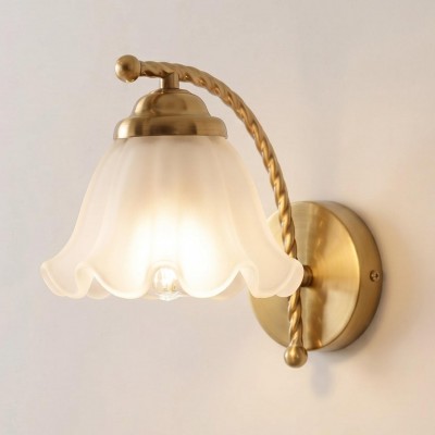 Hewitt Vintage Brass Floral Glass Wall Sconce