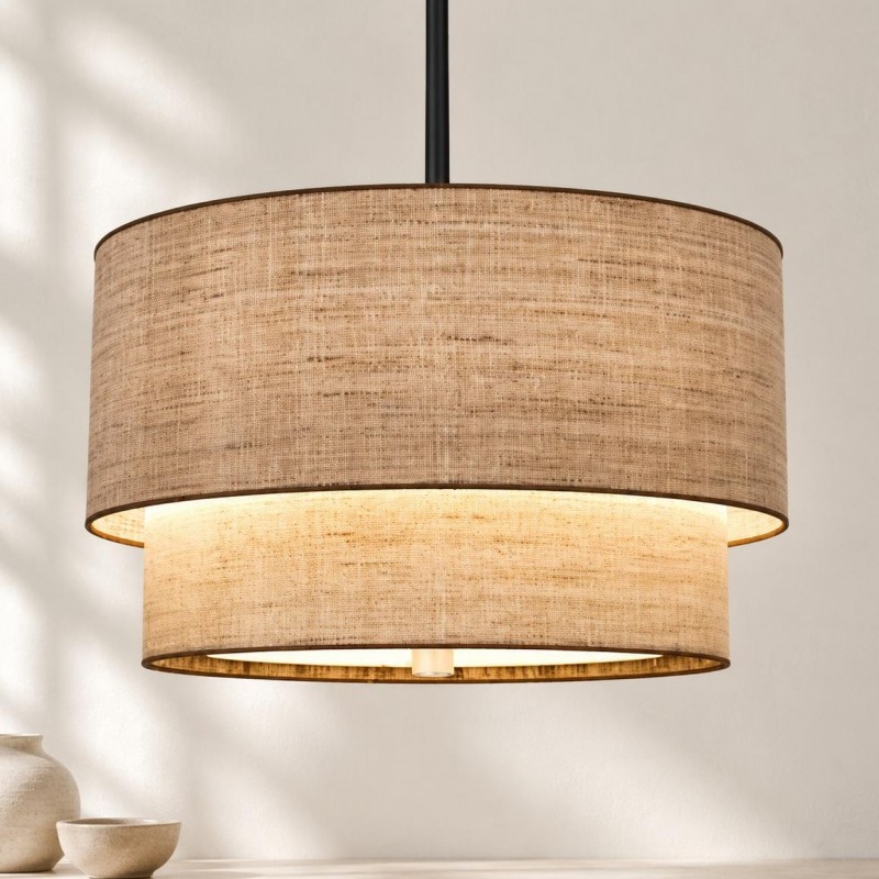 Javier Natural Linen Double Fabric Drum Pendant Light