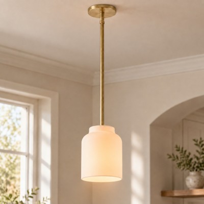 Drilon Modern Brass Rod Glass Shade Pendant Light
