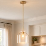 Drilon Modern Brass Rod Glass Shade Pendant Light