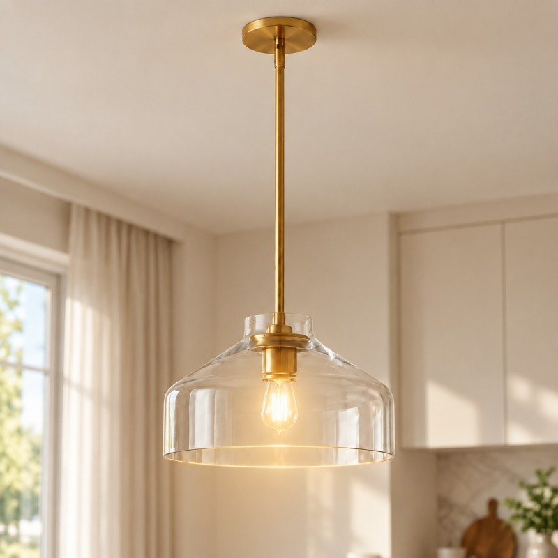 Drilon Modern Brass Rod Glass Shade Pendant Light