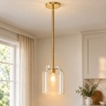 Drilon Modern Brass Rod Glass Shade Pendant Light