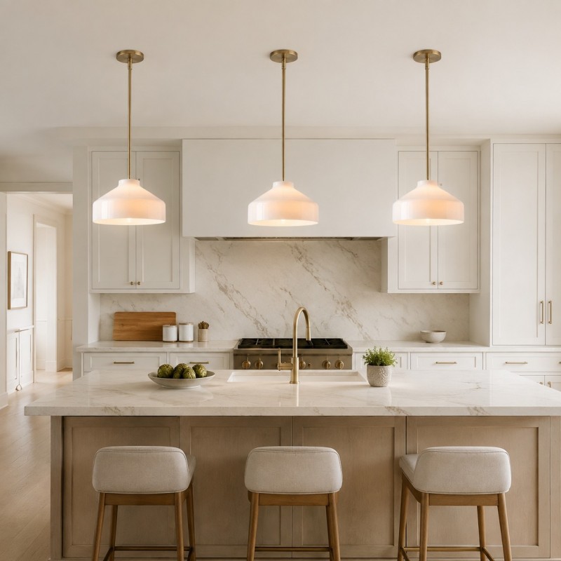 Drilon Modern Brass Rod Glass Shade Pendant Light
