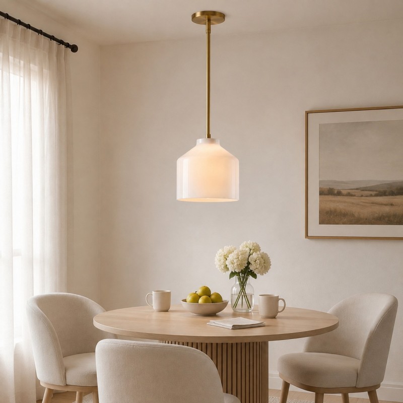 Drilon Modern Brass Rod Glass Shade Pendant Light