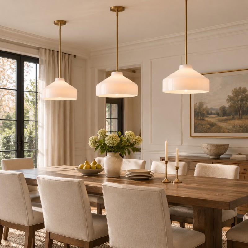 Drilon Modern Brass Rod Glass Shade Pendant Light