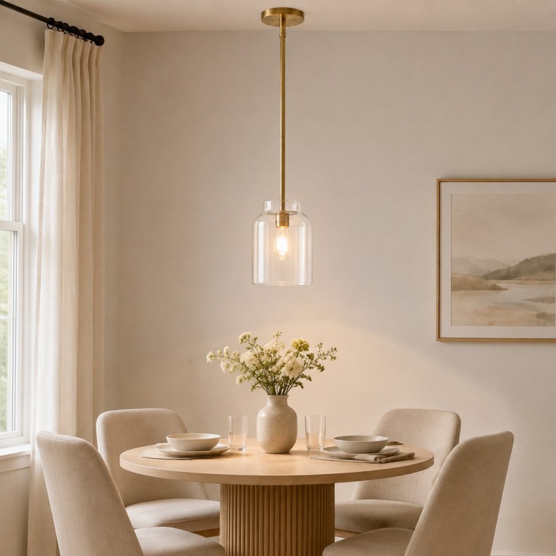 Drilon Modern Brass Rod Glass Shade Pendant Light