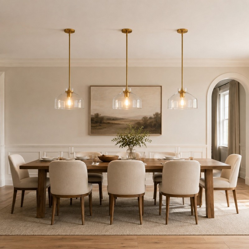 Drilon Modern Brass Rod Glass Shade Pendant Light