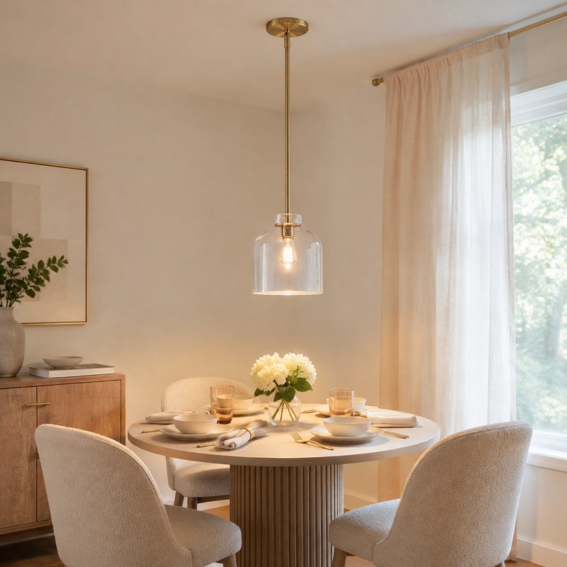 Drilon Modern Brass Rod Glass Shade Pendant Light