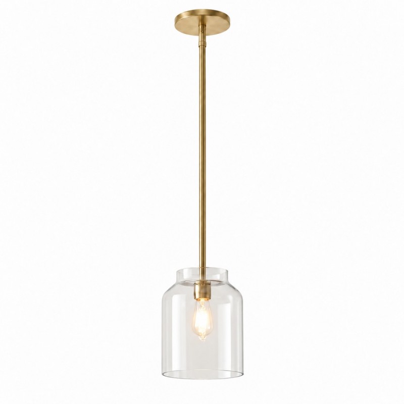 Drilon Modern Brass Rod Glass Shade Pendant Light
