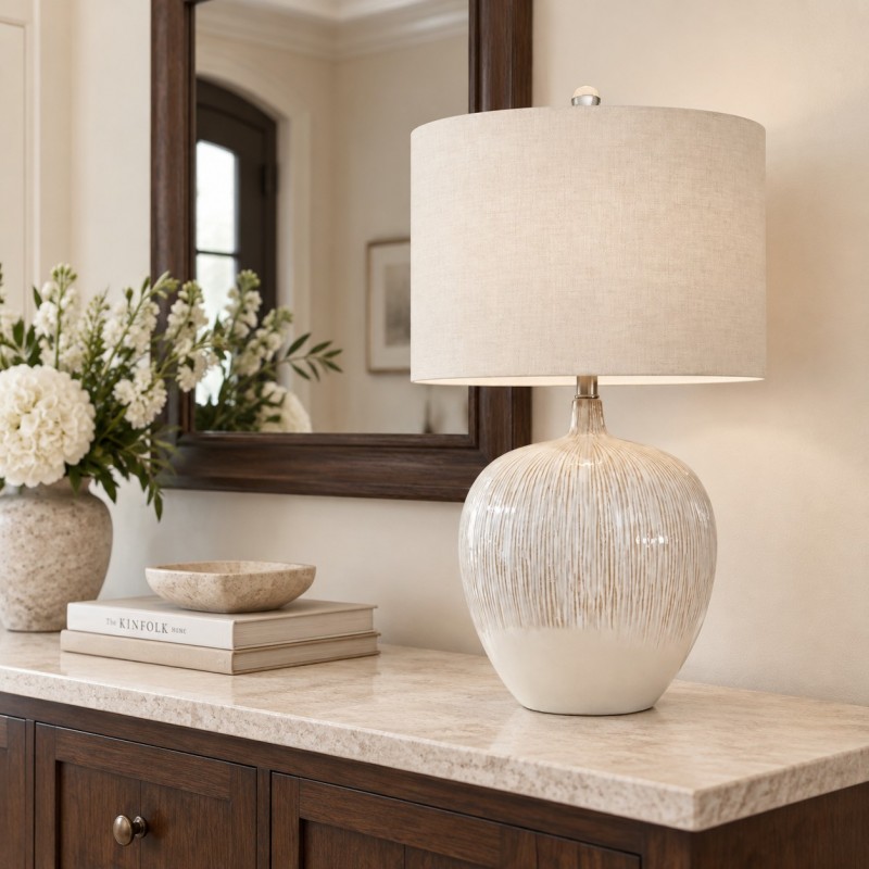 Ulysse Rustic Ceramic Pot Drum Shade Table Lamp