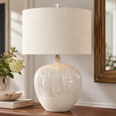 Ulysse Rustic Ceramic Pot Drum Shade Table Lamp