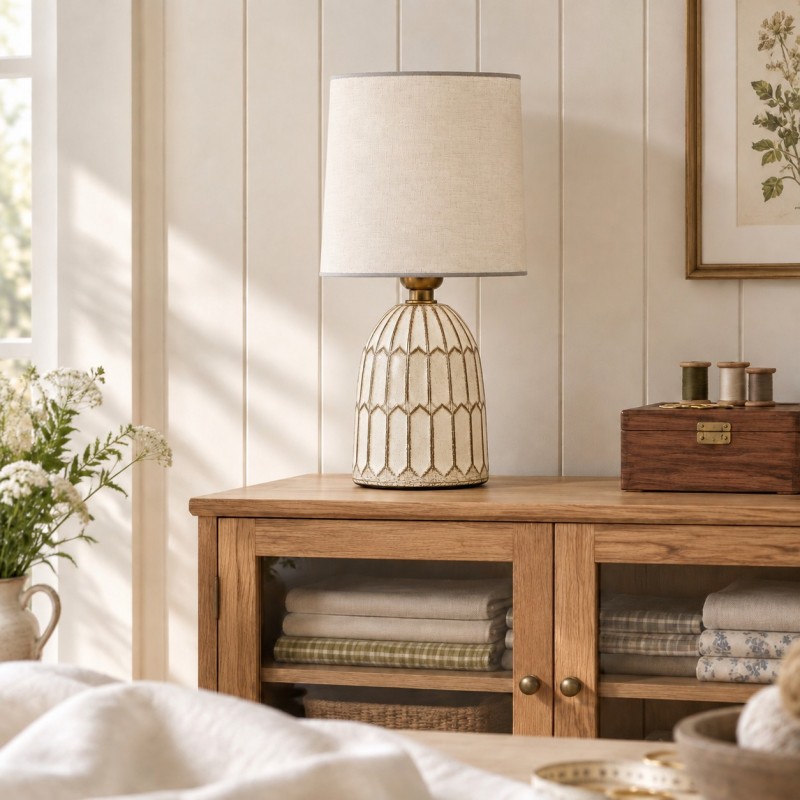 Iverna Mini Boho Hand-Painted Ceramic End Table Lamp