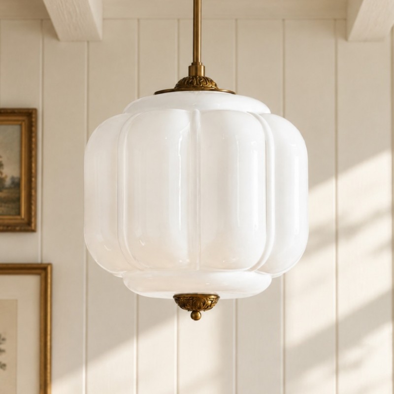 Cyrilith Vintage Milk Glass Oiled Brass Eloise Pendant light