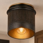 Damon Vintage Cylinder Fluted Metal Flush Mount Ceiling Light