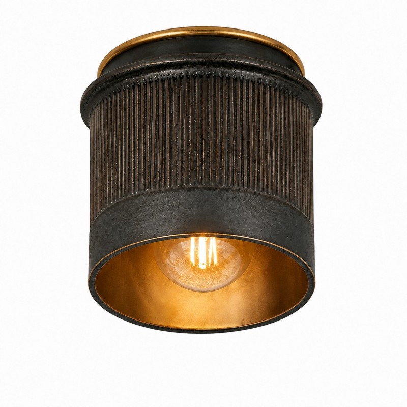 Damon Vintage Cylinder Fluted Metal Flush Mount Ceiling Light