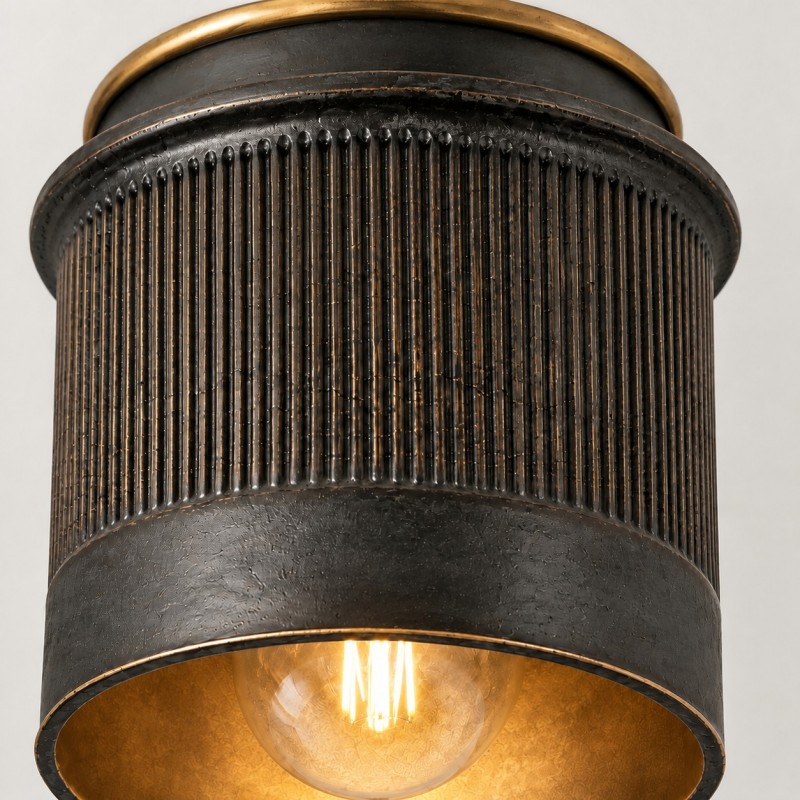 Damon Vintage Cylinder Fluted Metal Flush Mount Ceiling Light