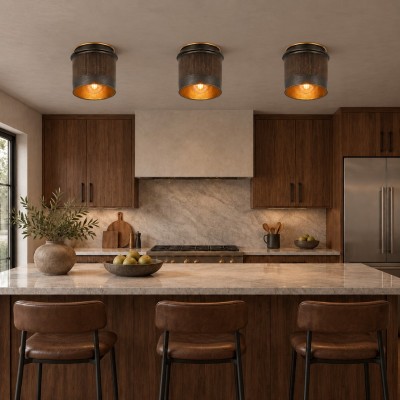 Damon Vintage Cylinder Fluted Metal Flush Mount Ceiling Light