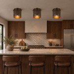 Damon Vintage Cylinder Fluted Metal Flush Mount Ceiling Light