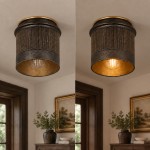 Damon Vintage Cylinder Fluted Metal Flush Mount Ceiling Light