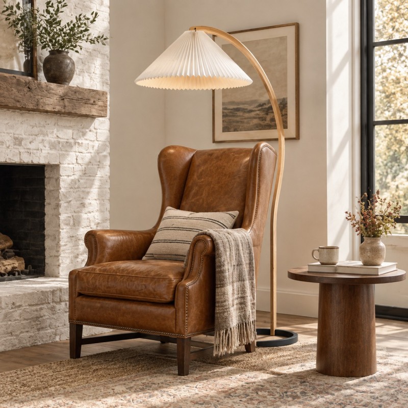 Pleated Fabric Floor Lamp｜Wooden Mads Caprani Floor Lamp | Ping