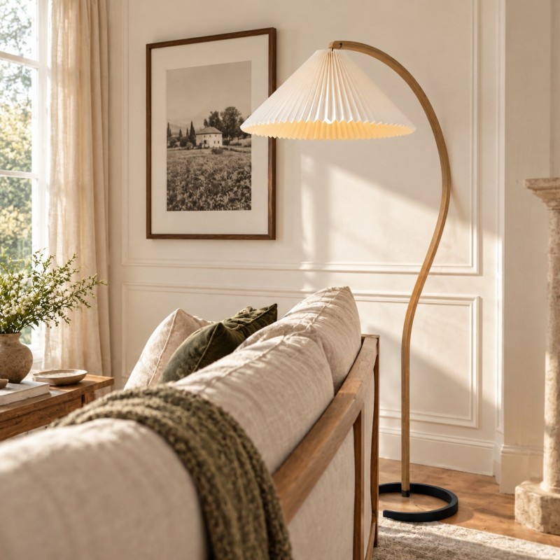 Pleated Fabric Floor Lamp｜Wooden Mads Caprani Floor Lamp | Ping