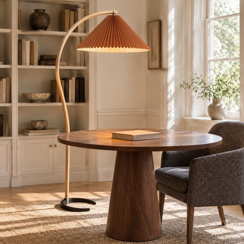 Pleated Fabric Floor Lamp｜Wooden Mads Caprani Floor Lamp | Ping