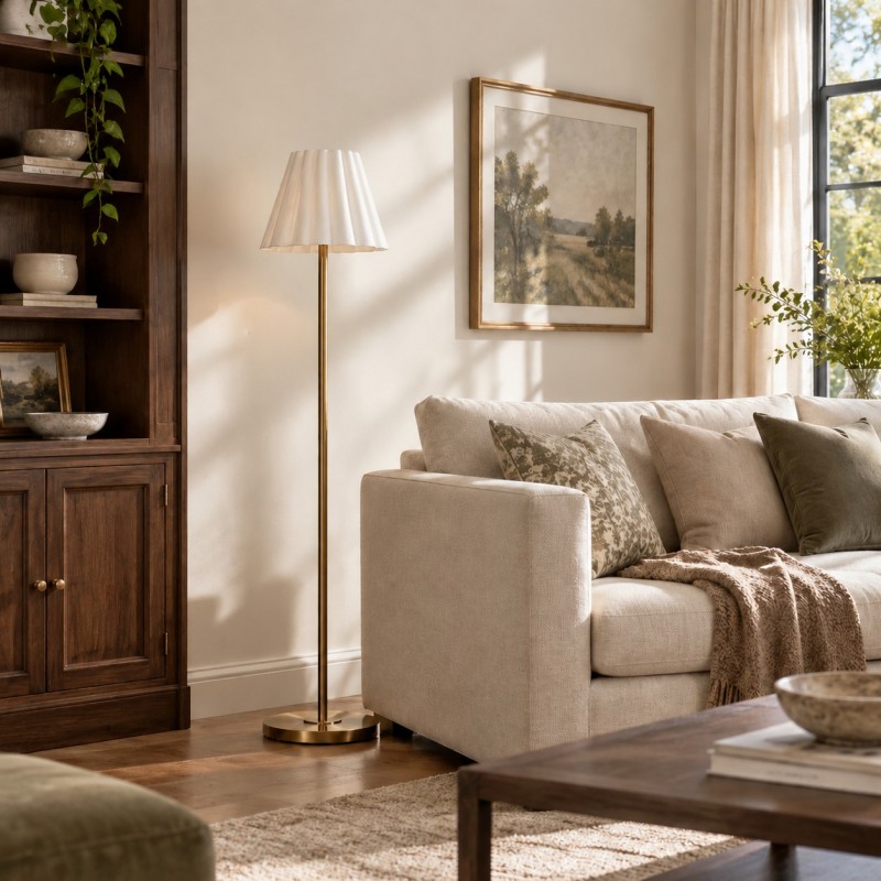 Eadweard Modern Cone White Linen Floor Lamp