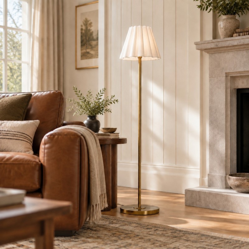 Eadweard Modern Cone White Linen Floor Lamp