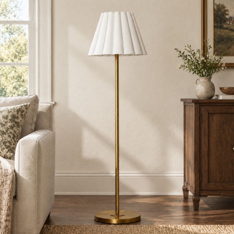 Eadweard Modern Cone White Linen Floor Lamp