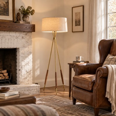 Kimaya Japanese Wabi Sabi Wood Tripod Floor Lamp