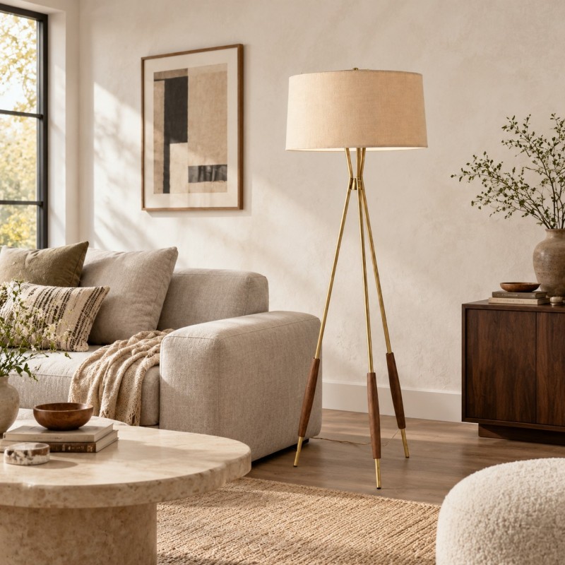 Kimaya Japanese Wabi Sabi Wood Tripod Floor Lamp
