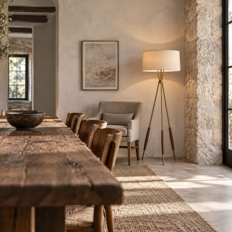 Kimaya Japanese Wabi Sabi Wood Tripod Floor Lamp