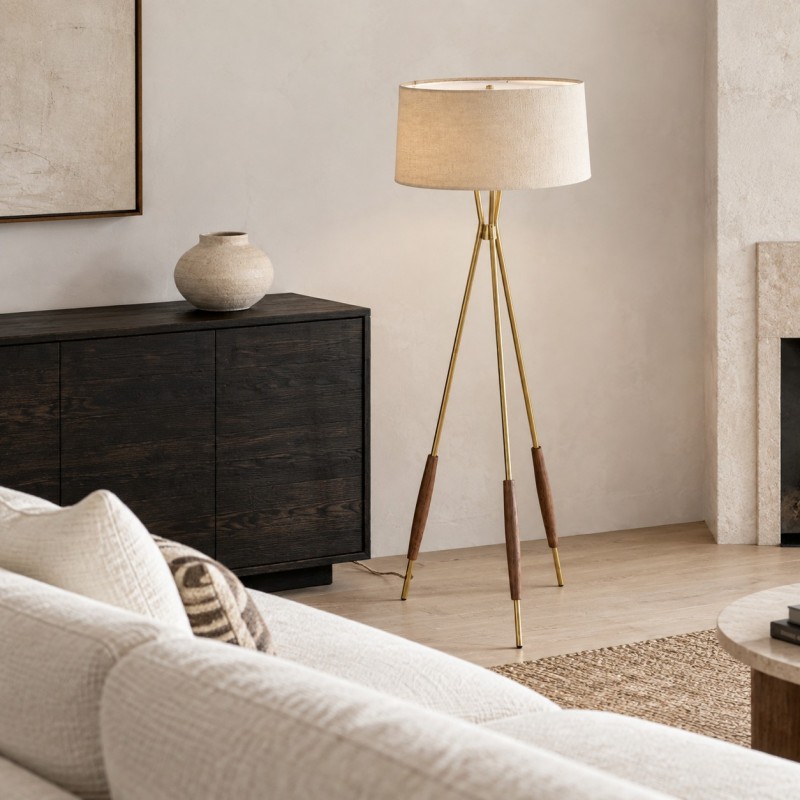 Kimaya Japanese Wabi Sabi Wood Tripod Floor Lamp