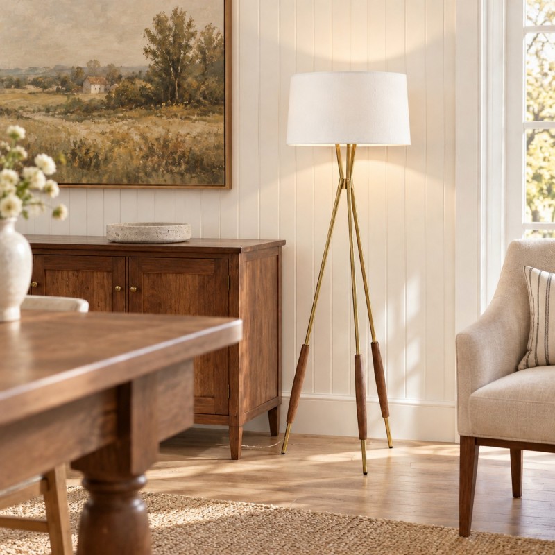 Kimaya Japanese Wabi Sabi Wood Tripod Floor Lamp