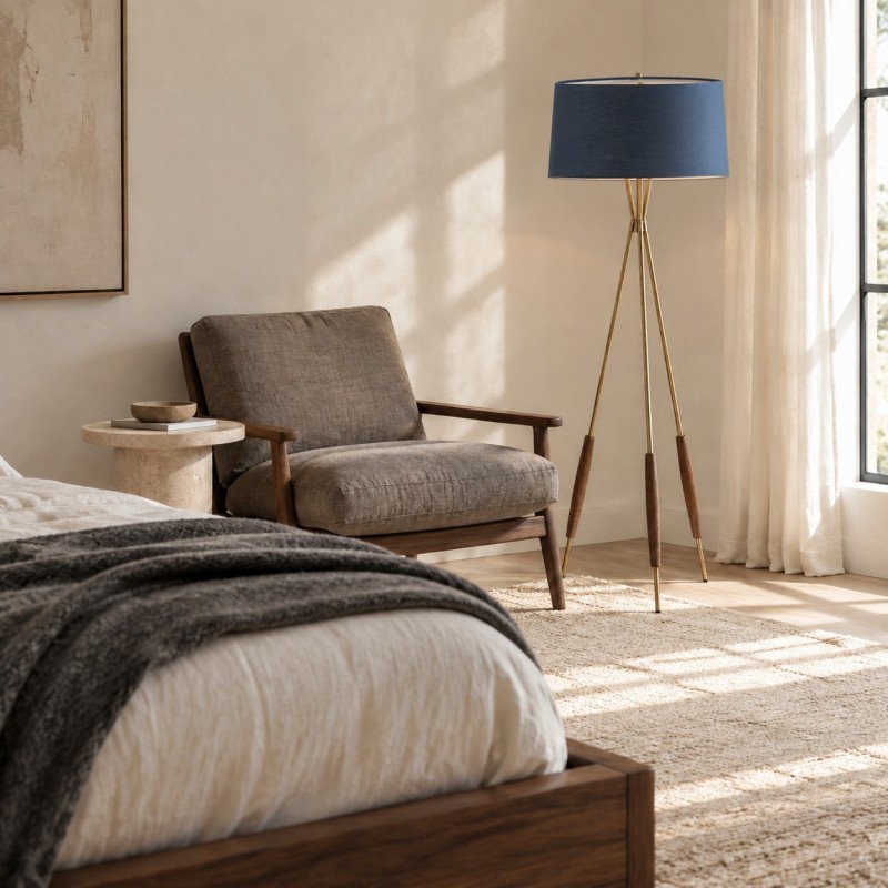 Kimaya Japanese Wabi Sabi Wood Tripod Floor Lamp